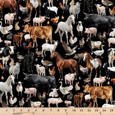 Farm Friends Packed Black 100 Cotton Fabric By half yard continuous cuts