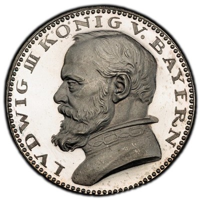 Germany - 1913 Ludwig III Pattern Silvered 5 Mark - PCGS SP65 - PCGS FINEST !