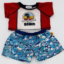 Build-A-Bear Hawaiian Floral Shirt  Swim Trunks Shorts Sharks Blue White
