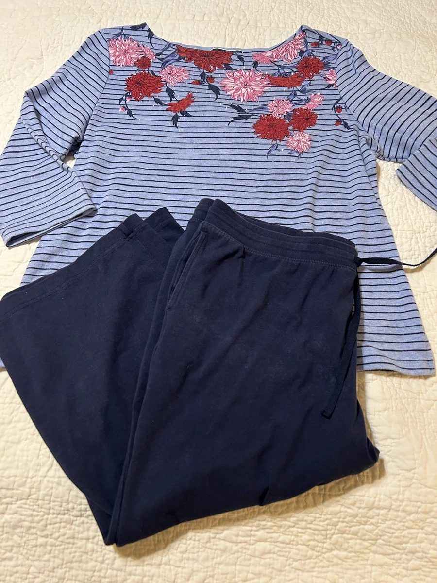 Pantalon Capri Imprimé Floral Karen Scott - Taille 10 - Rouge Et Blanc - Coton - Occasion
