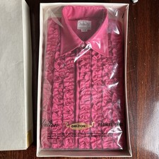 Vtg 70s Delton Tuxedo Shirt Mens Sz 14 33 Ruffle Frill Prom NOS Raspberry Pink