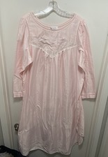 Vintage Vanity Fair Nightgown XL Pink Lace Floral Long Sleeve USA 30-608