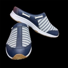 Easy Spirit Travel Port Shoes Blue White Striped Mules 9W 9 Wide Comfort Clogs