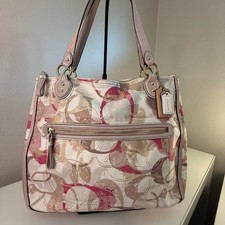 Coach Poppy Glam Tote Pink Stamped C Print Signature Canvas 23377