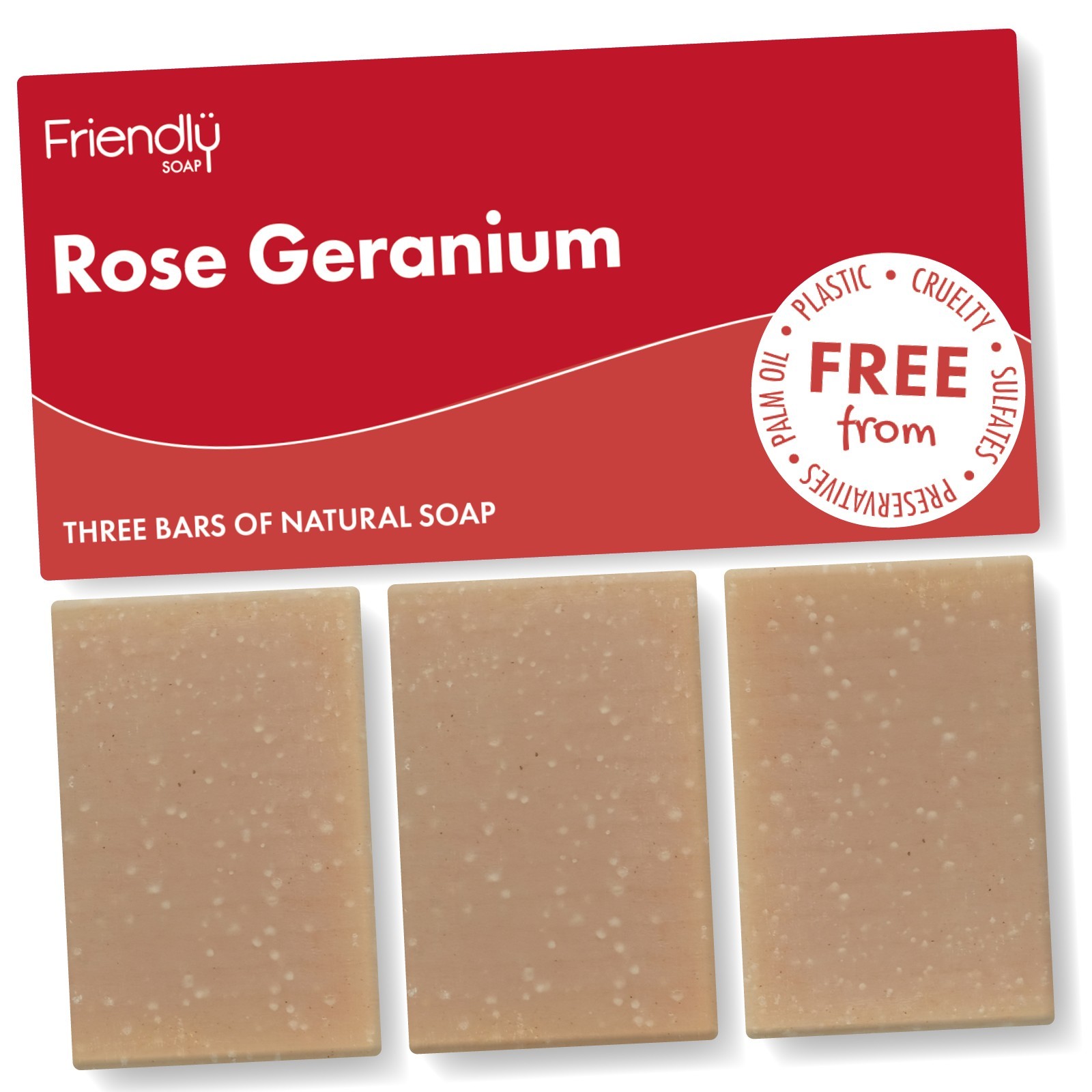 Friendly Soap - 3 Pack - Natural Soap - Rose Geranium – 3 x 95g Vegan