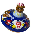 Vtg Ohio Art Sleepy Teddy Toy Spinning Top  Metal Red Blue Retro Tin Litho 1960s