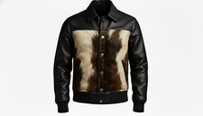 Men’s Genuine Cowhide Leather Jacket Black Brown Western Style Casual Snap Buton