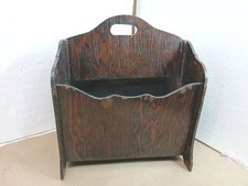 Vintage Wood Magazine Rack Newspaper Holder Carry Handle Oak Finish 12x12x9