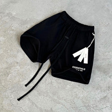 Essentials Fear of God Men  s Black Cotton Sweat Shorts L Drawstring Logo