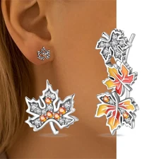 KUNSIR 925 Sterling Silver Asymmetry Maple Leaf Stud Earrings For Women Jewelry