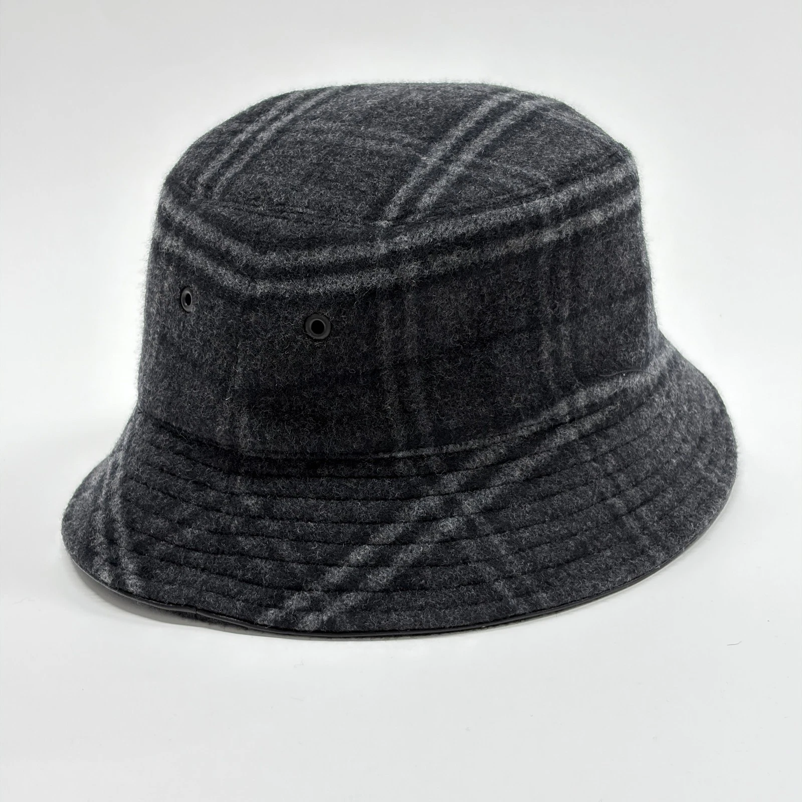 Burberry Wool Check Bucket Hat Charcoal Gray 8044077 M