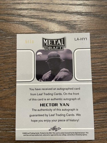 2020 Leaf Metal Draft #LA-HY1 Hector Yan 1990 Leaf Autographs Blue Mojo #/10 - Picture 2 of 2