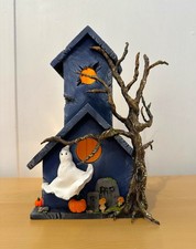 New Original Wooden Halloween Village House with Ghosts, Tree and Gravestones