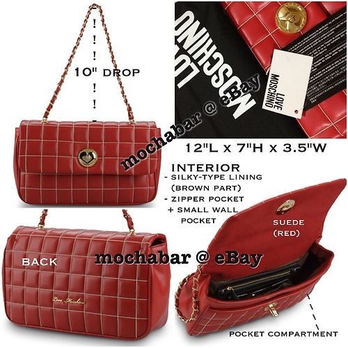 Beautiful Red Quilted MOSCHINO Chain Bag Handbag Cute Heart capsule boy - Picture 3 of 10