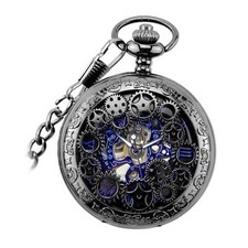 Steampunk lancette blu scala scheletro   orologio da tasca regali di