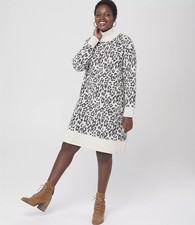 Ann Taylor LOFT Womens Size XL Leopard Jacquard Sweater Turtleneck Dress $98