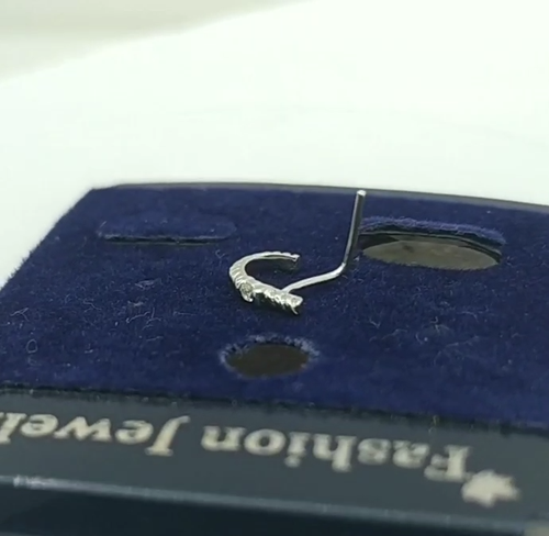 20 Gauge Round Moissanite L-Bend Nose Pin Hoop 14K White Gold-Plated Mothers Day - Video 1 of 1