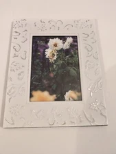 Vintage White Floral Tin Picture Frame 5x7