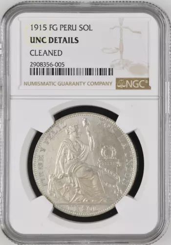 :1915 FG PERU SILVER CROWN 1 SOL BU NGC UNC DETAILS LOW POP HIGHEST GRADES