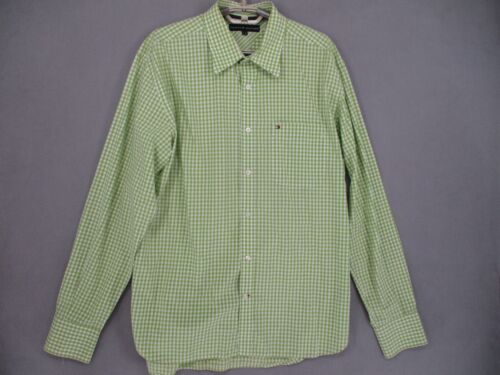 Tommy Hilfiger Shirt Mens Large Green Gingham Checkered Light Button Collared