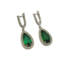 Cubic Zirconia Drop Earrings   Sparkling Emerald Teardrop Dangle Earrings.