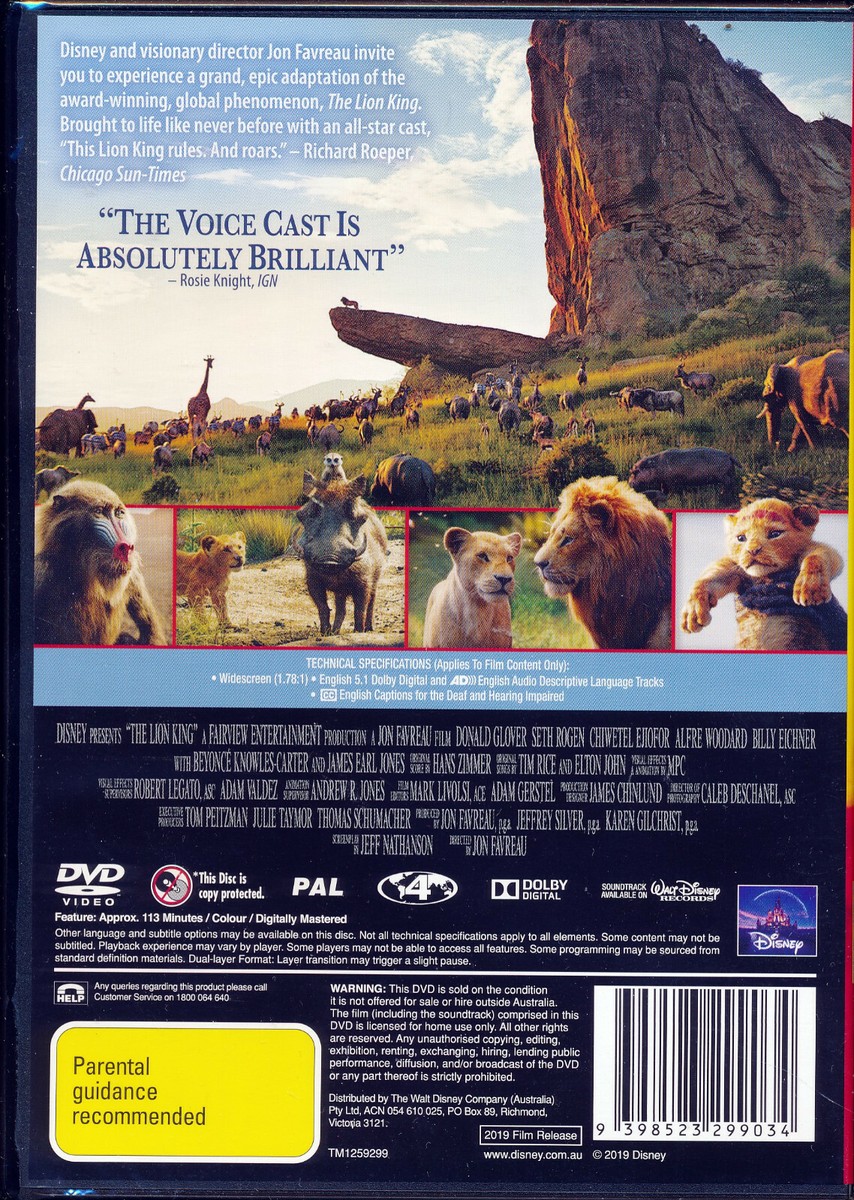 The Lion King 2019 DVD NEW Region 4 Donald Glover Seth Rogen The Lion King 2019 DVD NEW Region 4 Donald Glover Seth Rogen