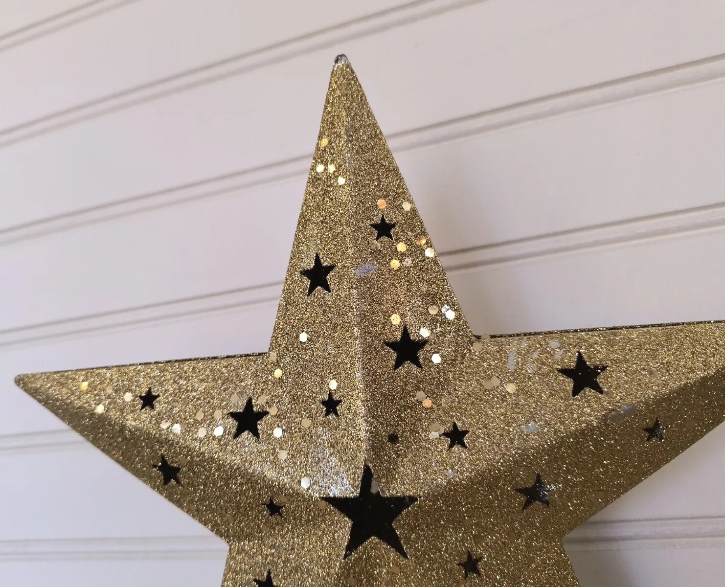 Gold Glitter Star Tree Topper, Star Cut Outs, Christmas, Sturdy Metal