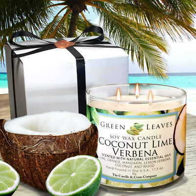 Coconut Lime Verbena Scented Soy Wax Candles Summer Soy Candle Amazing Scent!