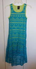 PAPER DOLL GIRL'S POLYESTER KNIT MAXI DRESS-12-TEAL/LIME NWOT-CUTE