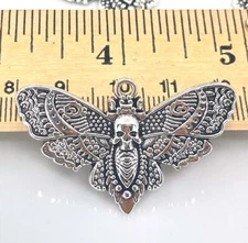 4 Death Head Moth Charms Antique Silver Skull Butterfly Wiccan Bug Pendants 