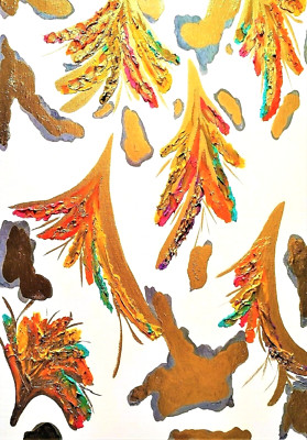 PAINTING, 'NUANCES', OIL, ENAMEL AND GOLD PAINT, ON CANVAS BOARD, FREE SHIPPING
