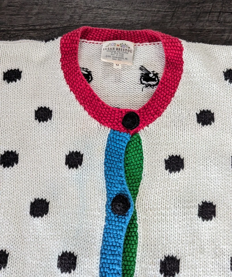 Susan Bristol Sweater Funky White Polka Dot Short Sleeve Vintage Sweater Size M - Image 2 of 4