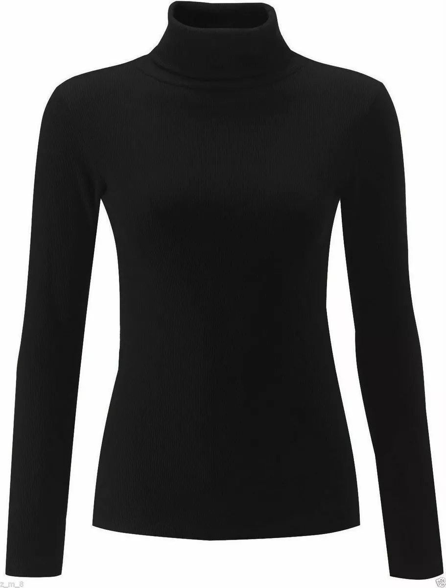 New Ladies Rib Polo Jumper Long Sleeve Ribbed High Roll Neck Top