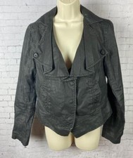 CAbi Linen Jacket Medium Women's Dark Gray Snap Closure C14 