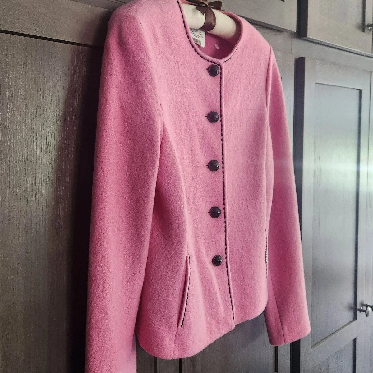 Geiger Austria Wool Cardigan Jacket Blazer Knit Sweater Pink Vtg 80s EU 36 = S