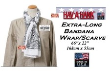 HAV-A-HANK White LONG PAISLEY BANDANA SCARF SCARVE WRAP NECK STOLE 168cm x 55cm