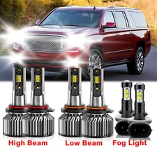 For GMC Yukon 2000-2000 6x LED Headlight Bulb High Low Beam+Fog Light Kits White