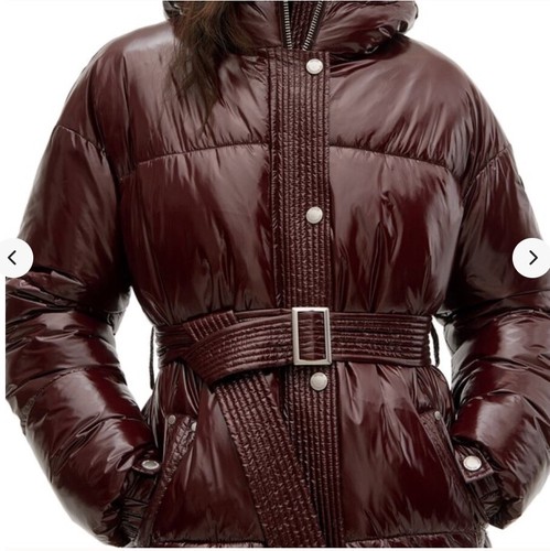 belted patent puffer jacket