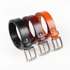 Mens Casual Leather Belt With Pin Buckle For Jeans Pants