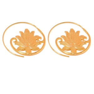 Authentic Gold Plated Handmade Lotus Flower Wire Work Hoop Earrings for Women and Girls