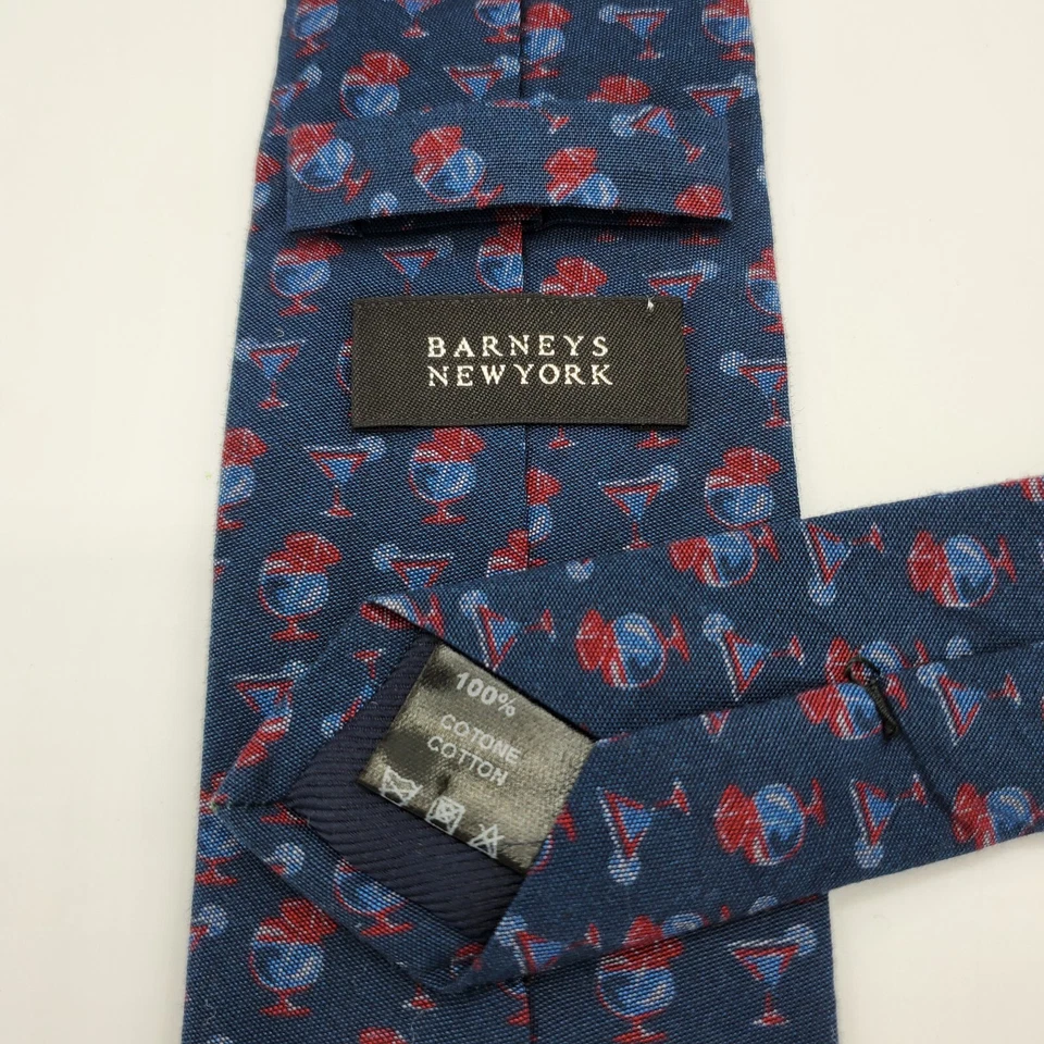 Barney's New York Men's Neck Slim Tie Blue Cocktail100% Cotton Designer Skinny Foto 4 de 4