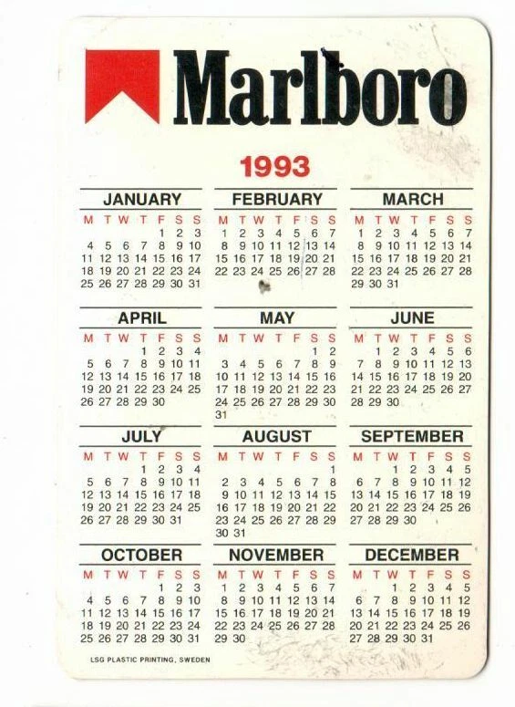 1993 Calendar Pocket Malboro Cigarettes White Hat Cowboy Tabacco | eBay