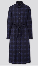 NWT WOMEN MARIMEKKO UNIQLO size S COTTON LONG-SLEEVE BLUE DOTS SHIRTS DRESS