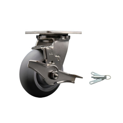 5 Inch 316SS Thermo Rubber Donut Tread Caster w/Roller Bearing&Brake/Swivel Lock