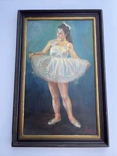 ANTIQUE BALLET DANCER Painting Impressionism 1940’s  FEMALE MODEL MID CENTURY