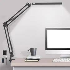 LED Desk Lamp,Adjustable Swing Arm Desk Lamp with Clamp,Dimmable Desk Light E...