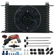 13 ROW TRANS-MISSION OIL COOLER FAN 6AN IN-LINE HOSE 180'F THERMOSTAT SWITCH KIT