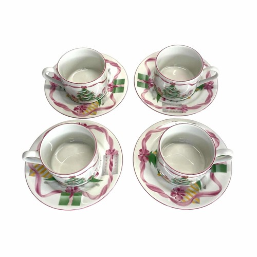 Sango Home For Christmas Tree Pink Ribbon Coffee Tea Cup & Saucer Set Vintage - Picture 4 of 7