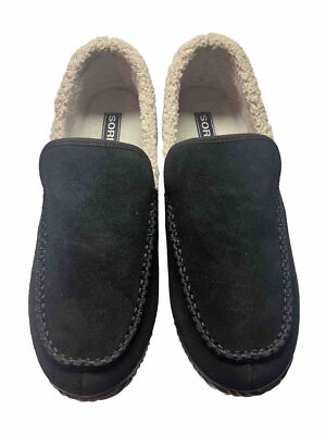 SOREL Dude Moc Mens Black Slippers Shoes Suede Faux Fur  display picture 2