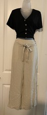 H M Fashion Tan Pin Stripe Palazzo Wide Leg Pants High Rise Crop Stripe Sz 8 NWT